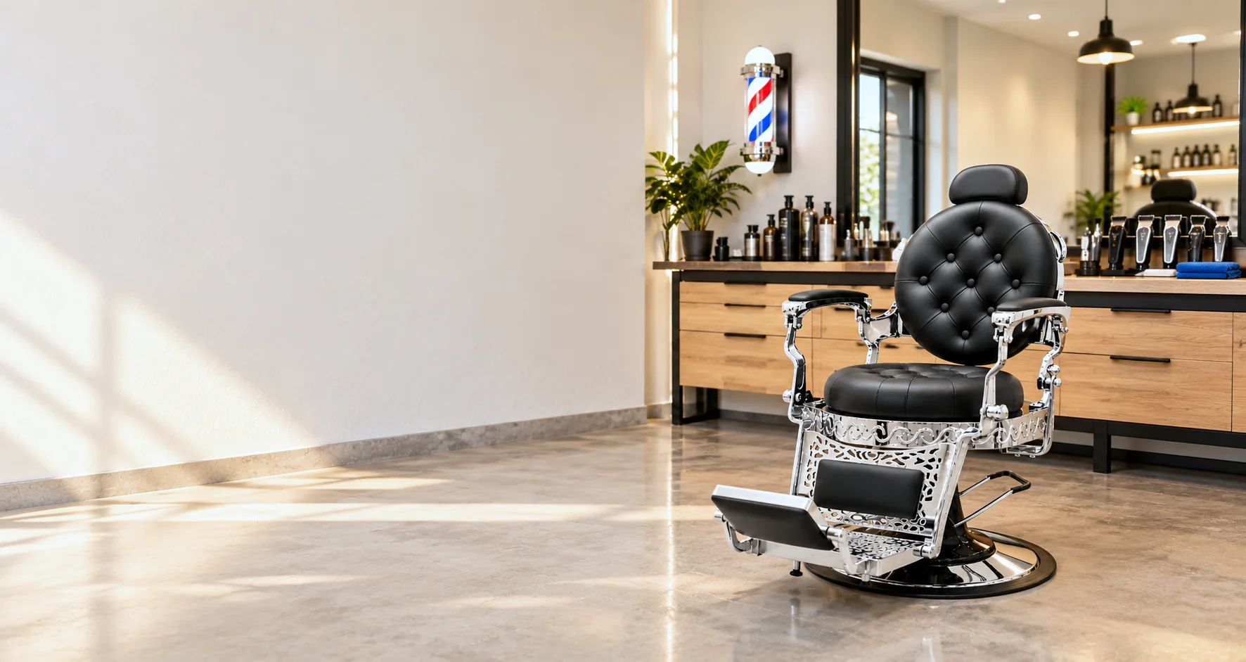 Sillón barbero Plata Ultra Enzo en una barbería