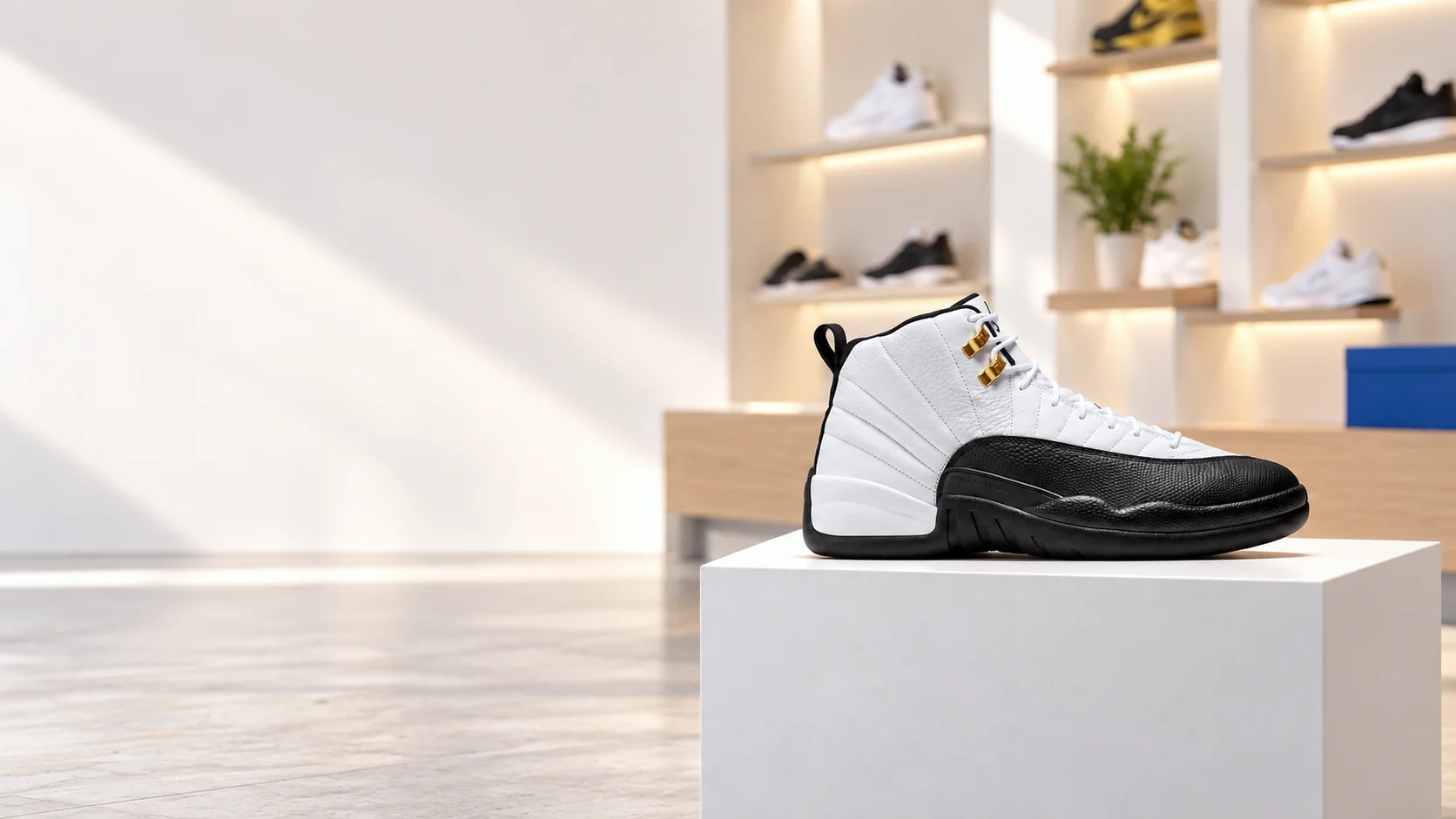 Air Jordan 12 Retro sobre un pedestal de concreto